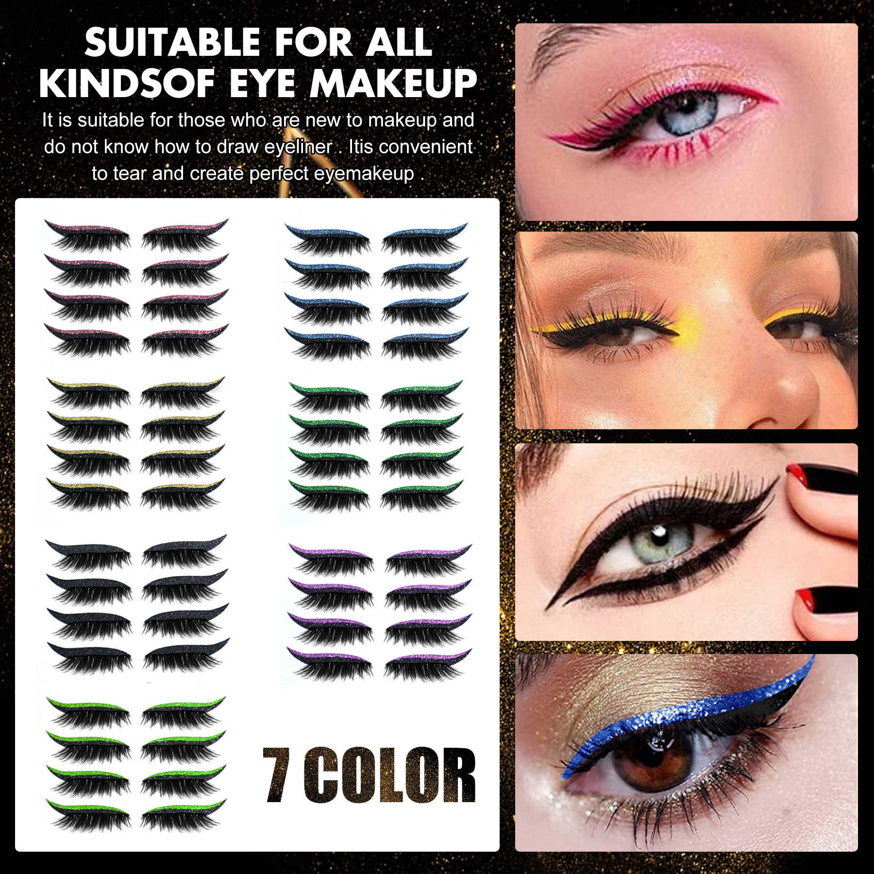 Glitter Eyeliner Stick Eye Makeup Stick Plus False Eyelash Stick 7Color Set - Shop at LoveMi