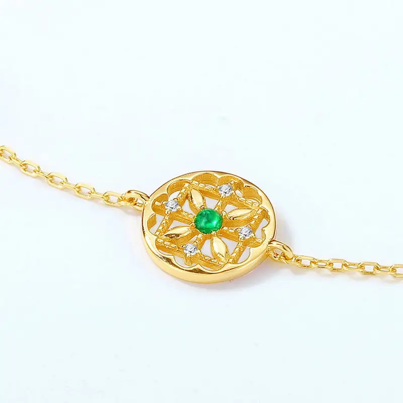 Simple Women's Natural Emerald Bracelet