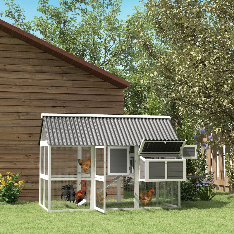 Wooden Chicken Coop With Run, 2 Nesting Boxes, 2 Roosting Bars, Ramp & Tray... 11