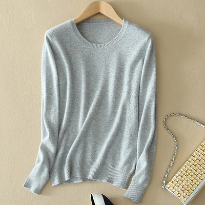 Cashmere Jumper Slim Fit Plus Size Solid Colour Round Neck Light Grey - Shop at LoveMi
