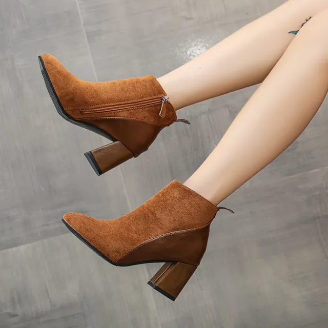 European And American Frosted Side Zipper Ankle Boots Brown - Shop at LoveMi