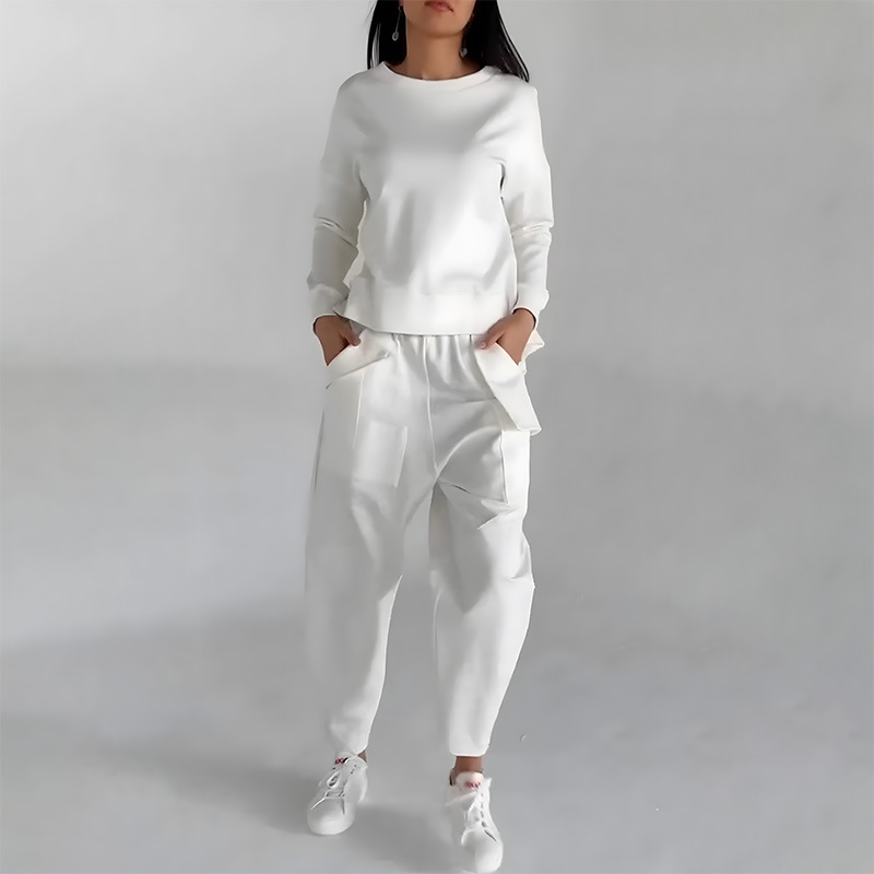 Solid Color Fashion Sweatshirt Long Sleeve Back Slit Top With Pockets Loose Trou - Picture 7 of 8