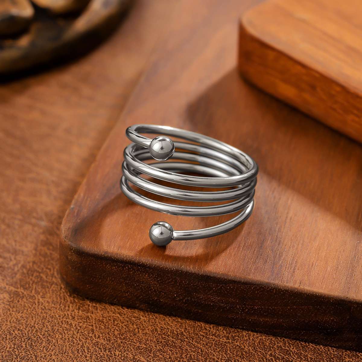 Style Geometric Ball Titanium Steel Ring For Women, Minimalist Design, 18K Gold Plated, Anti... thumbnail 8