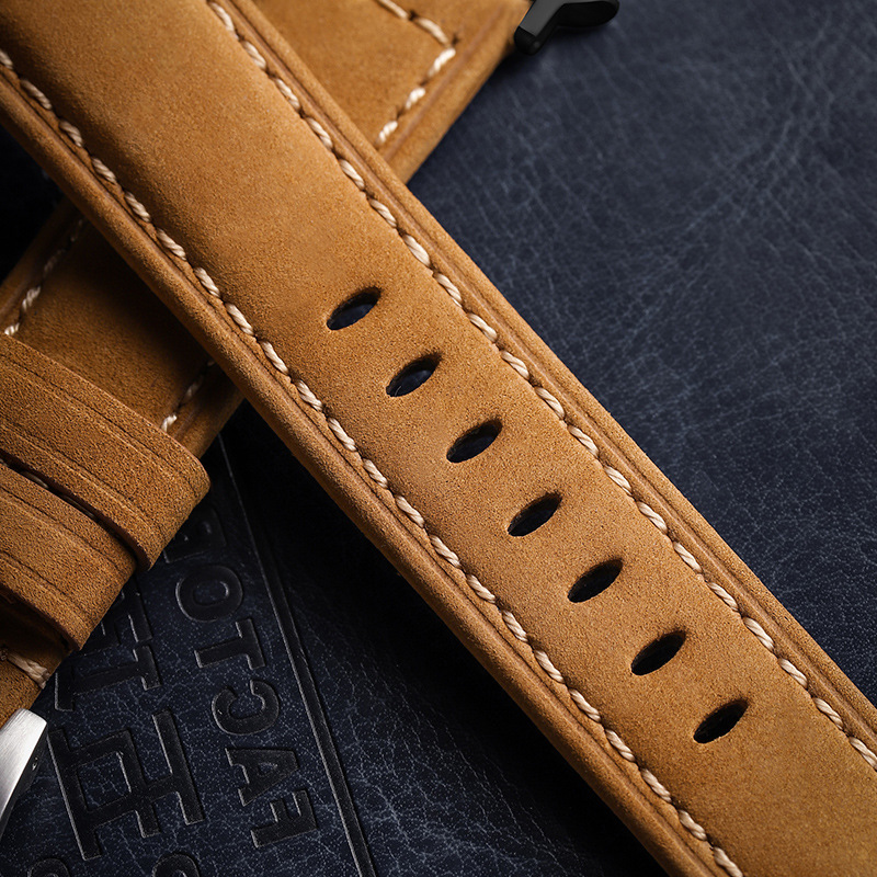 Crazy Horse Leather Apple Watch Band - Khaki Belt with Silver Buckle