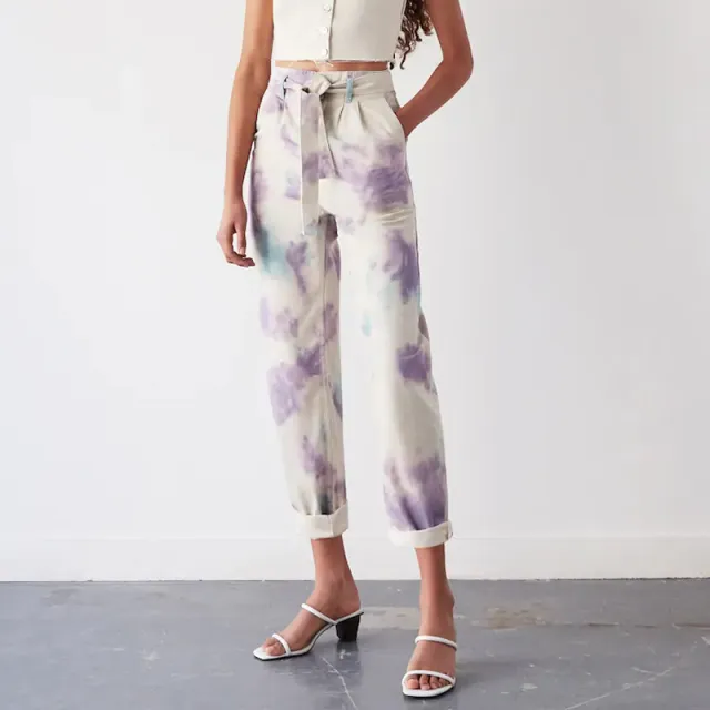 Autumn New Style Tie dye Printed Sports Trousers Casual High waist Canvas Pants White - Shop at LoveMi
