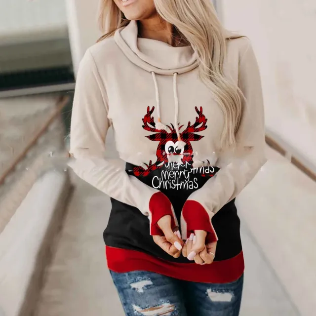 Christmas Stitching Long sleeved Hooded Sweatshirt A S - Shop at LoveMi