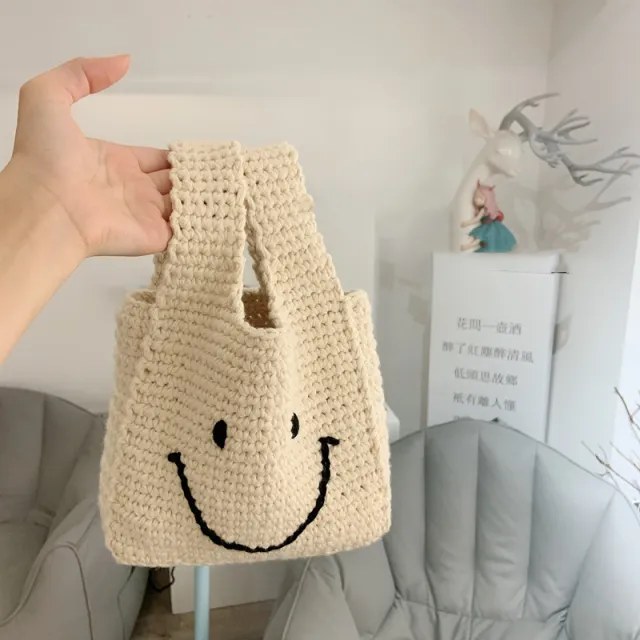 Hand Crocheted Wool Tote Backpack Material Bag Beige - Shop at LoveMi