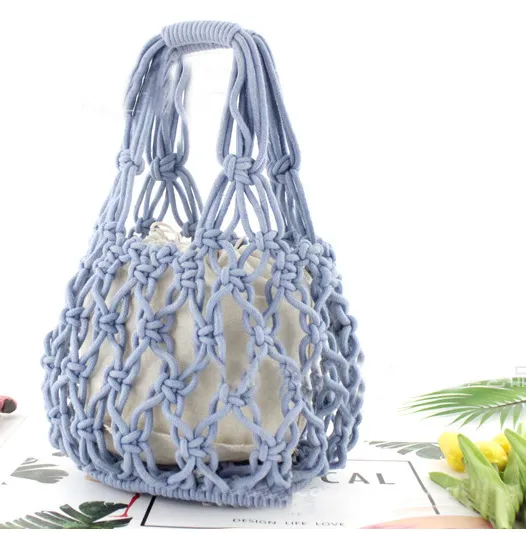 Hand Held Cotton Thread Net Pocket Casual Women Bag Blue - Shop at LoveMi