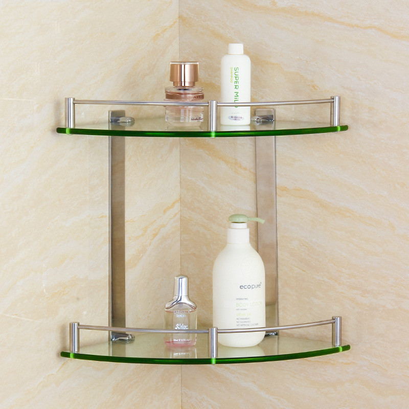 Compatible with Apple, Stainless Steel Tripod Bathroom Two-layer Glass Corner Shelf