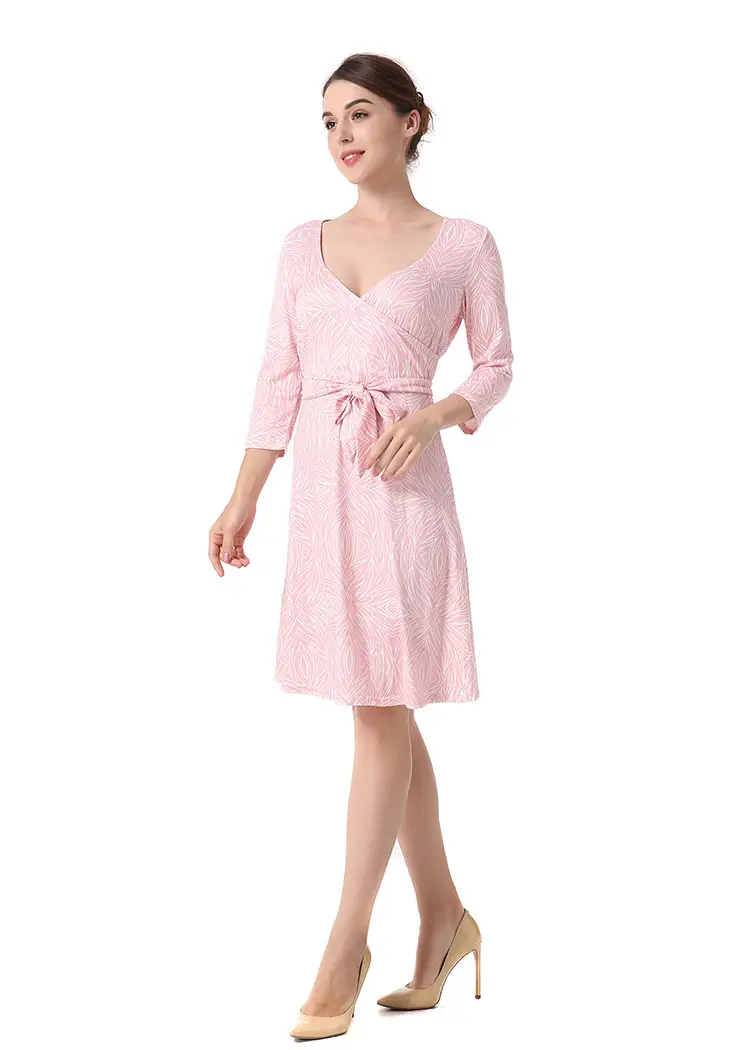 V-Neck 3/4 Sleeve Printed Dresss