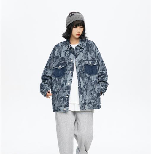 Character Print Casual Denim  Men's Couple Jacket