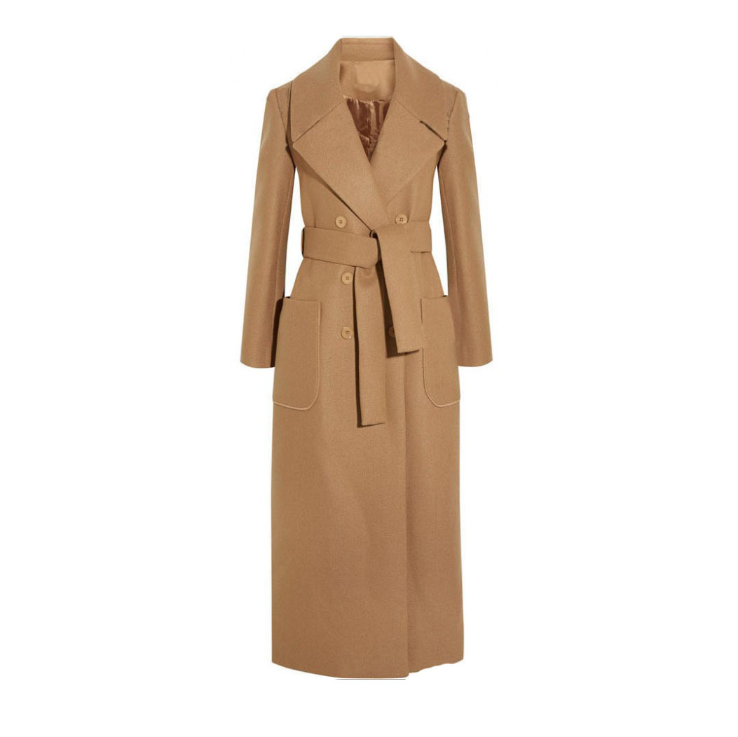 Women's Double-breasted Lace-up Super Long Woolen Coat