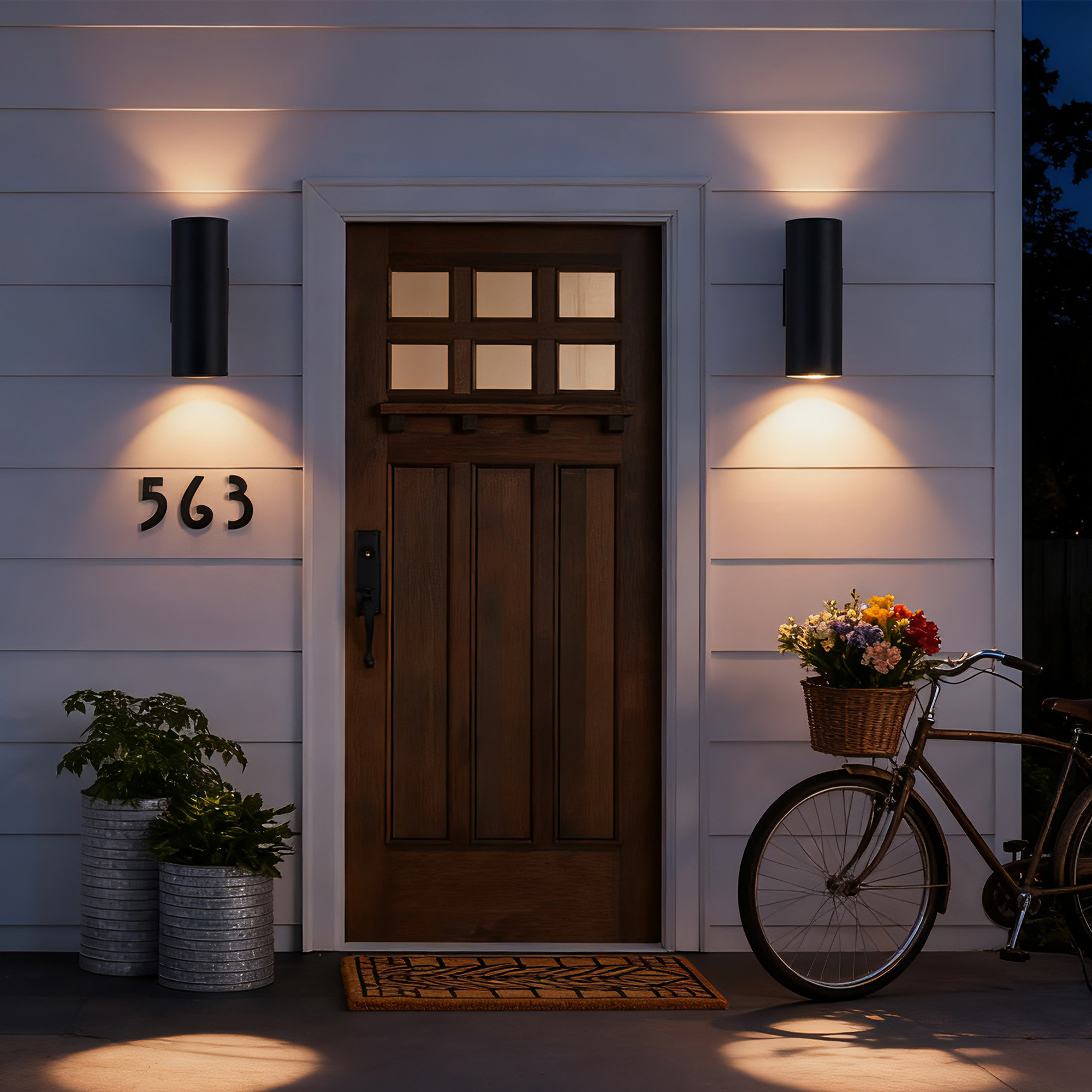 Mirrea 14 Modern Outdoor Porch Light Patio Light In 2 Lights With Aluminum Cylinder And Tempered Glass Cover Waterproof Wall Sconce 2 Pack  Matte Black