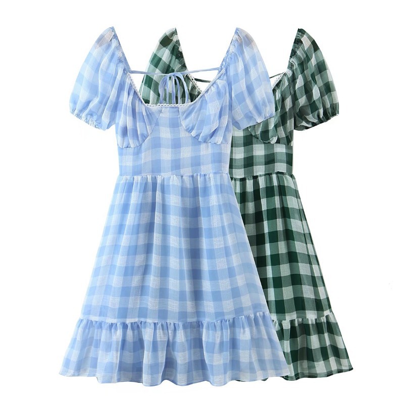 Backless Ruffle Skirt Puff Sleeve Dress