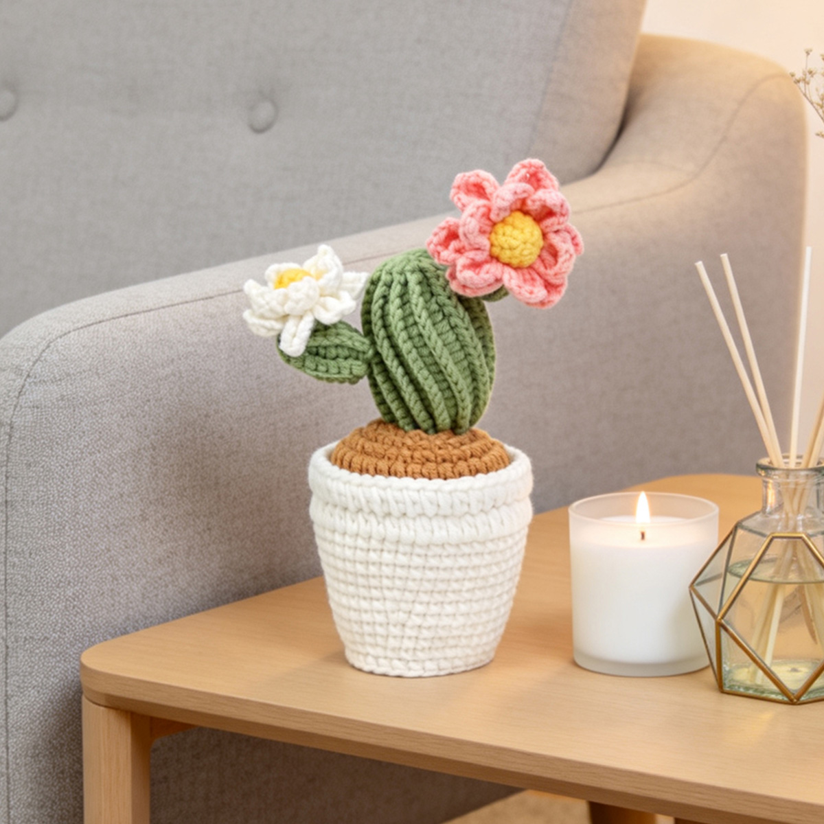 Crochet Flowering Cactus Pot Ornament, picture 2 of 6