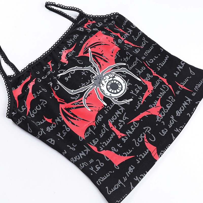 Spider Print Sexy Slim Waist Spice Girl Halter Top