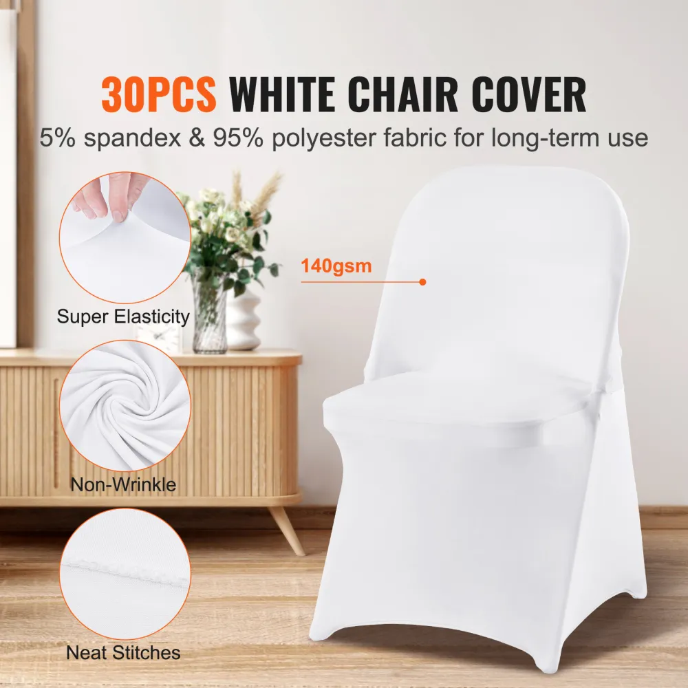 VEVOR White Stretch Spandex Chair Covers - 30 PCS, Folding Kitchen Chairs Cover, Universal Washable Slipcovers Protector, Removable Chair Seat Covers, For Wedding Party Dining Room Banquet Event