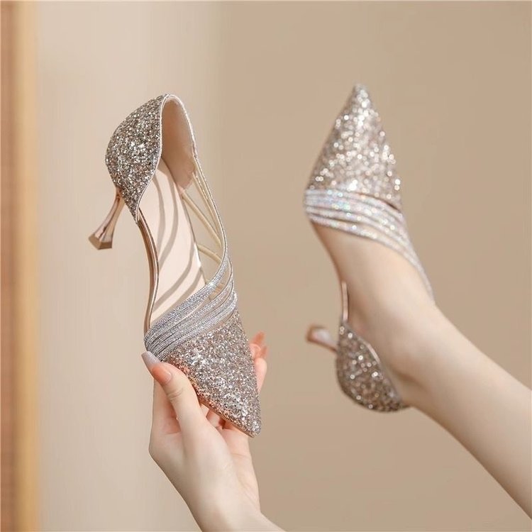 New Wedding Shoes For Bride Elegant Pointed Toe Women Slip On Pumps