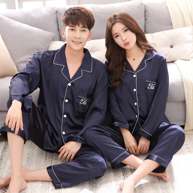 Title 15, Couple pajamas women spring silk long-sleeved p...