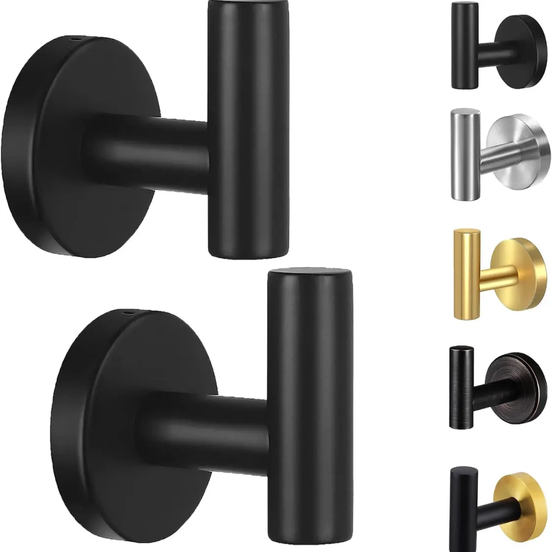 2 Pack Matte Black Towel Hooks Wall