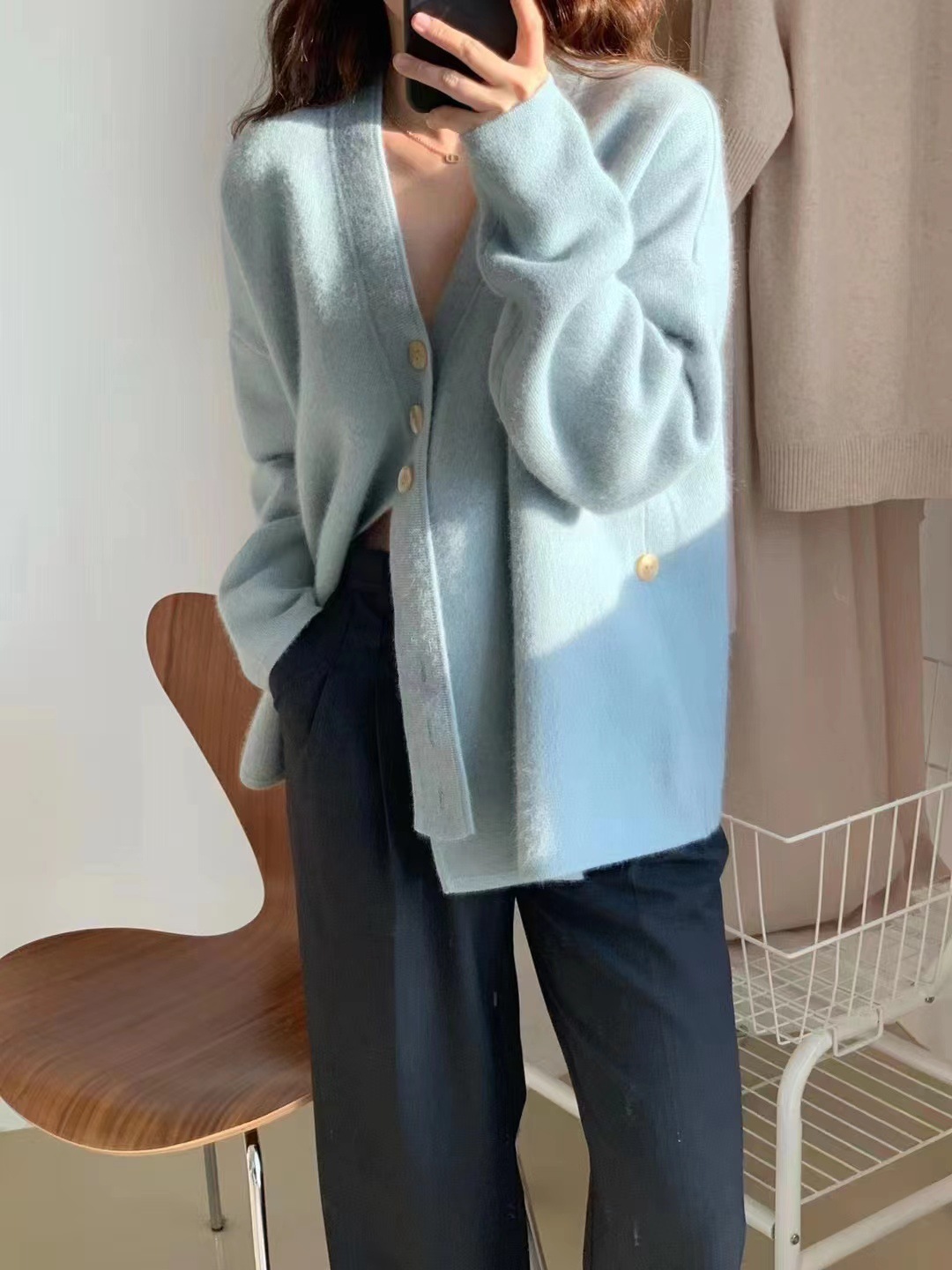 Rose  Irregular Waist Lazy Wind Soft Waxy Sweater Cardigan