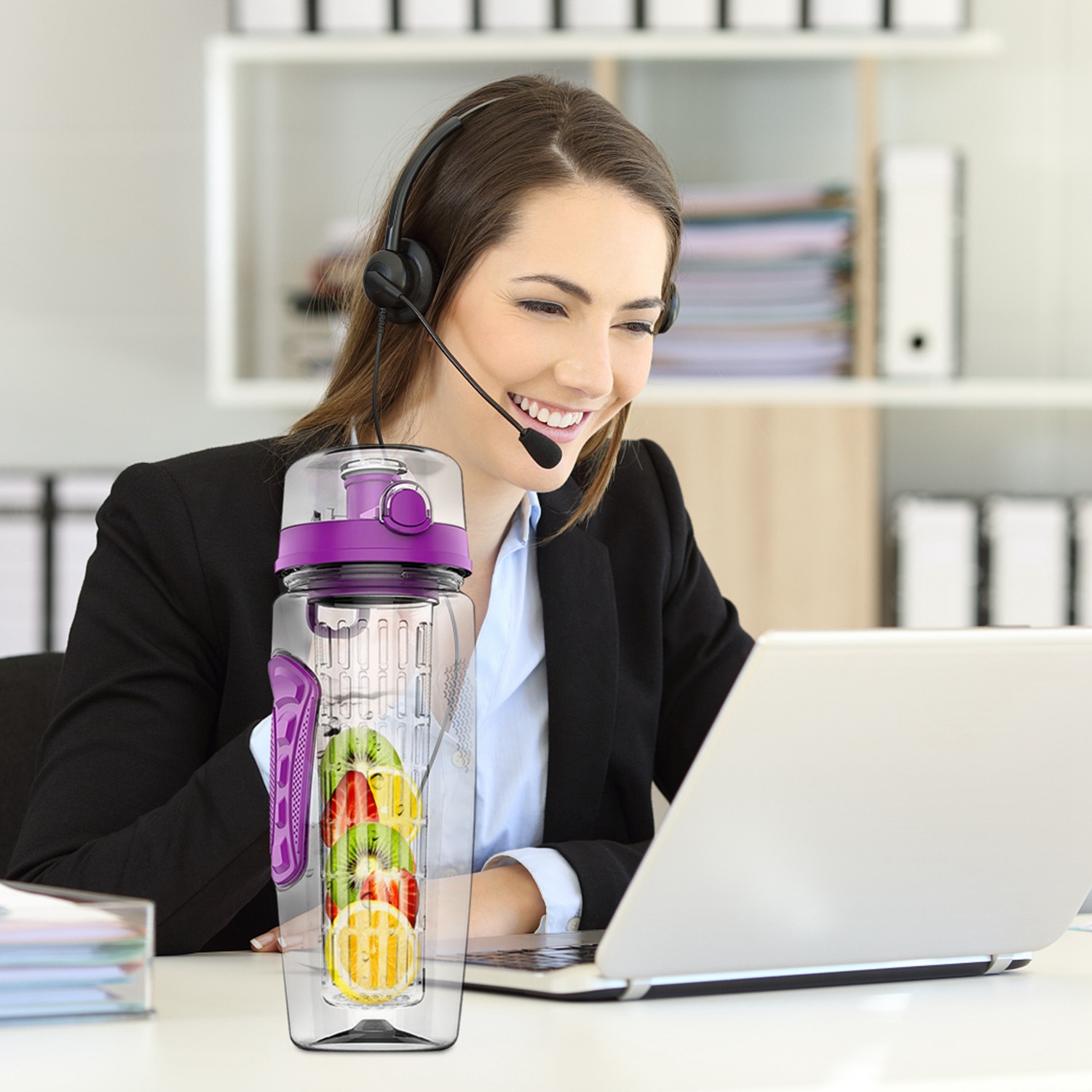 3 Color Options - 1Pc Fruit Infuser Water Bottle 32OZ Juice Shaker Sport With Flip Top Lid Anti-Slip Grips For Office Home Sport Running Walking Hiking - Image 7