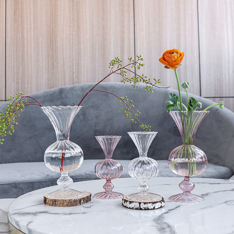 Nordic Portable Striped Flower Vessel Transparent Glass Vase