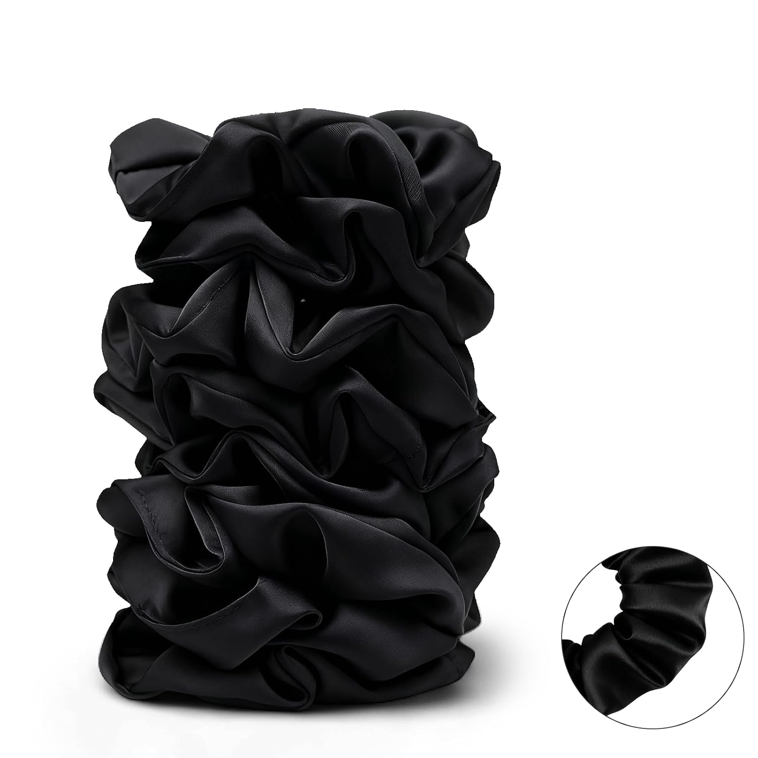 8PCS Black Satin Scrunchies For Women Soft Silk Hair Ties No Crease Elastic Bands For Thick & Thin Hair