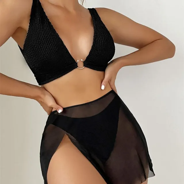 Black Push Up Solid Color Split Triangle Swimsuit Black - Shop at LoveMi