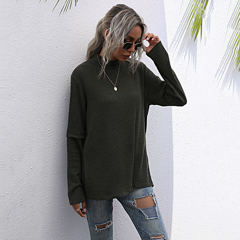 Autumn And Winter New Round Neck Casual Solid Pullover Long Sleeve Top