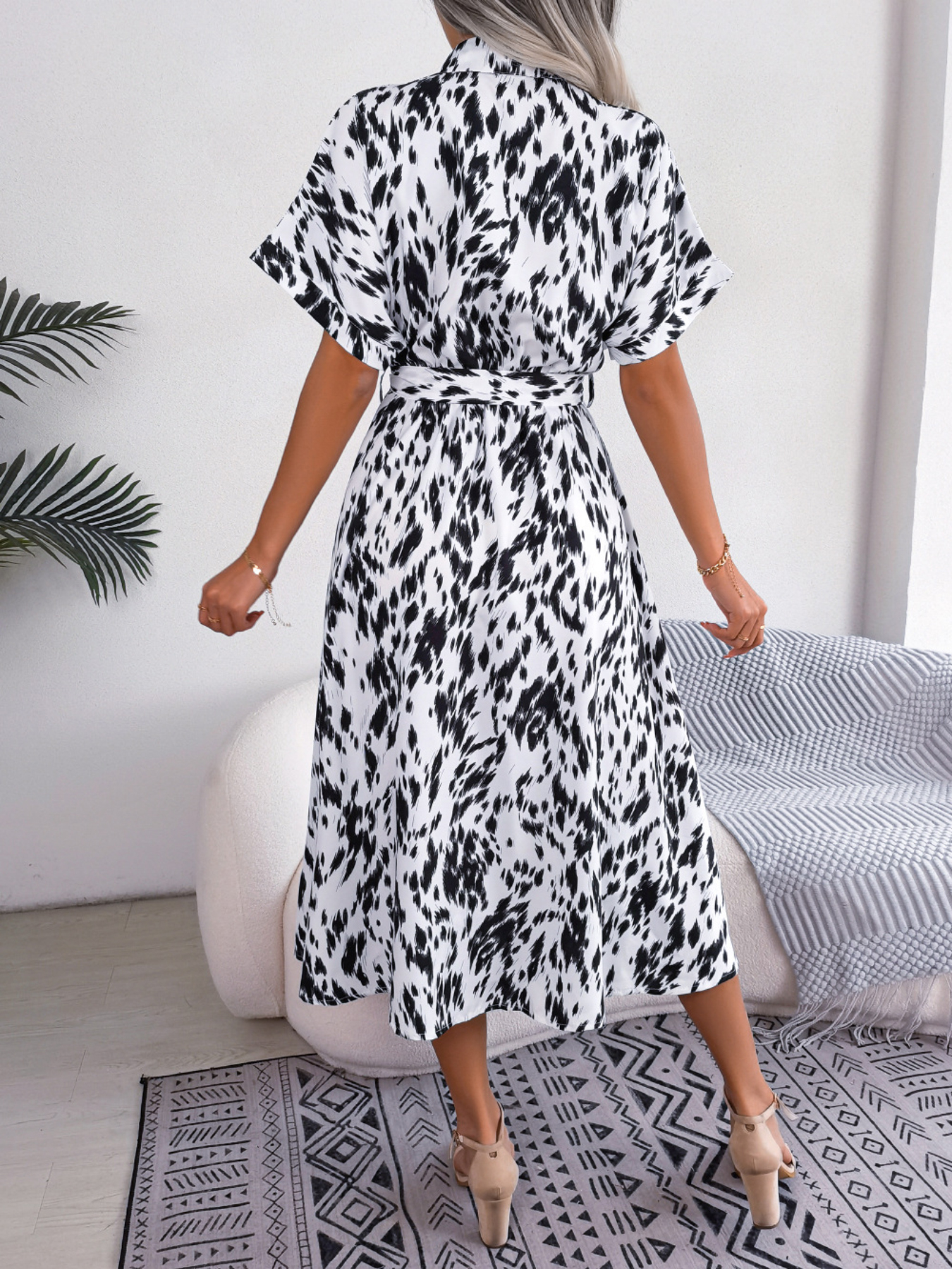 Women's Casual Loose Leopard Print Tie Waist Shirt Dress - Image 6