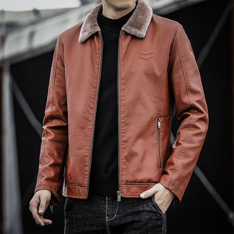 Fashionable Men's Warm Leather Jacket Top