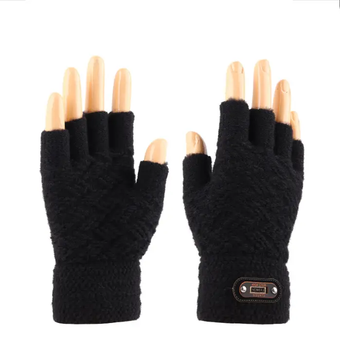 Knitted Touch Screen Men's Warm Half-finger Gloves