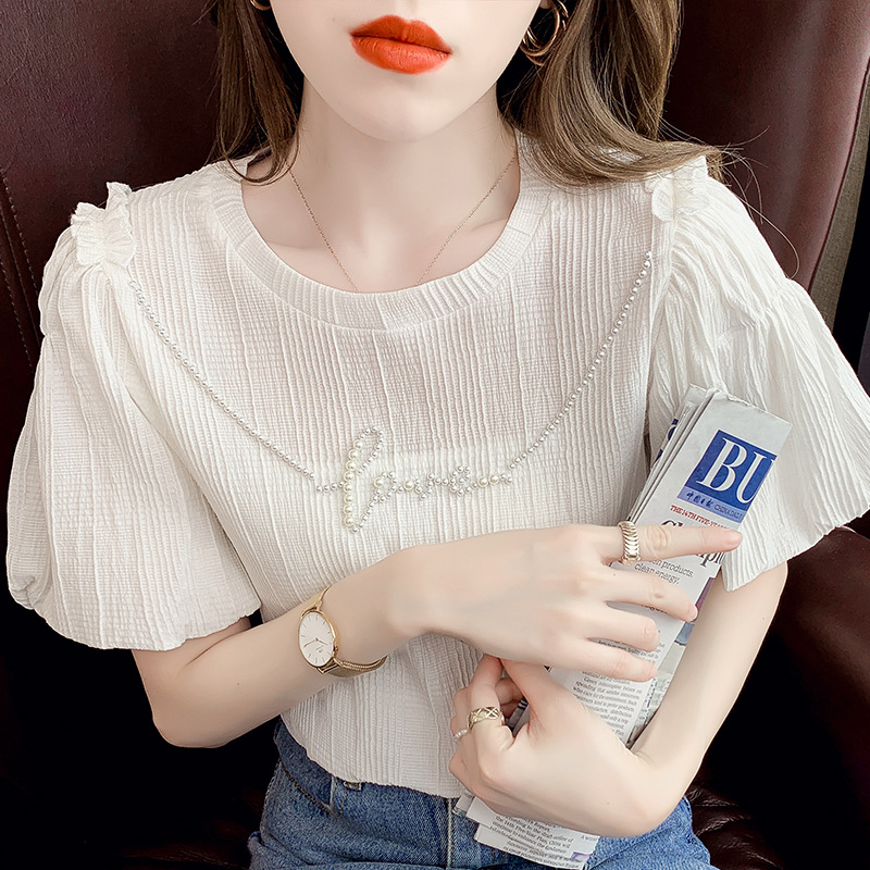 Title 6, Top Puff Sleeve Solid Color Short-sleeved Shirt