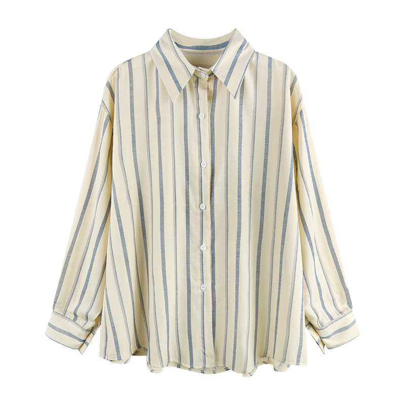 Vintage Versatile Long Sleeve Striped Shirt Chic Top