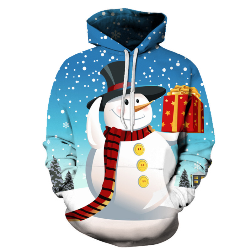 سويت شيرت رياضي بغطاء رأس مطبوع عليه رقميًا ثلاثي الأبعاد لعيد الميلاد