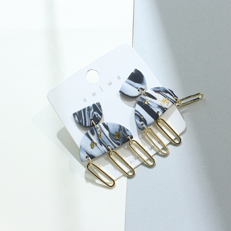 Women's Geometric Clay Black Gold Foil Earrings