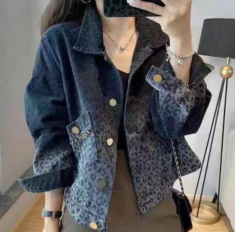 Title 4, Black Retro Leopard Print Denim Jacket for Wome...