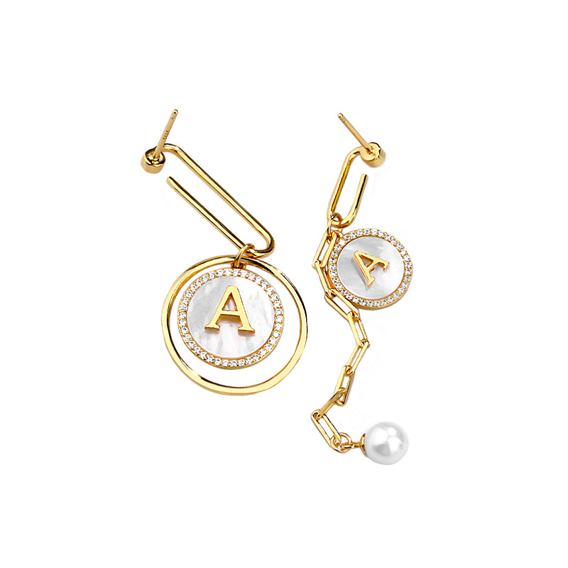 Sterling Silver Earrings Female Niche Letters Asymmetry