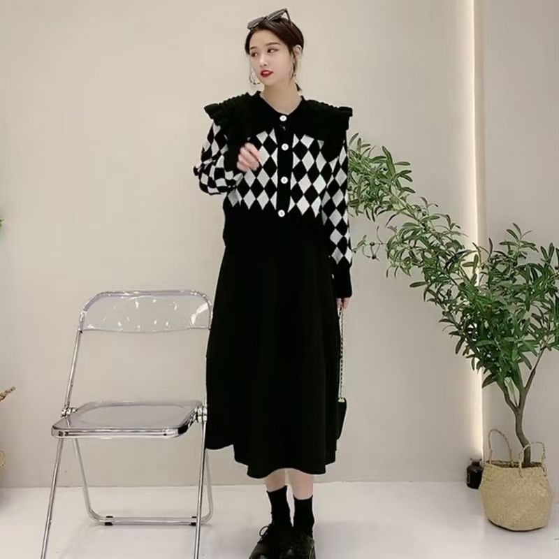 Small Diamond Contrast Color Knitted Sweater Cardigan