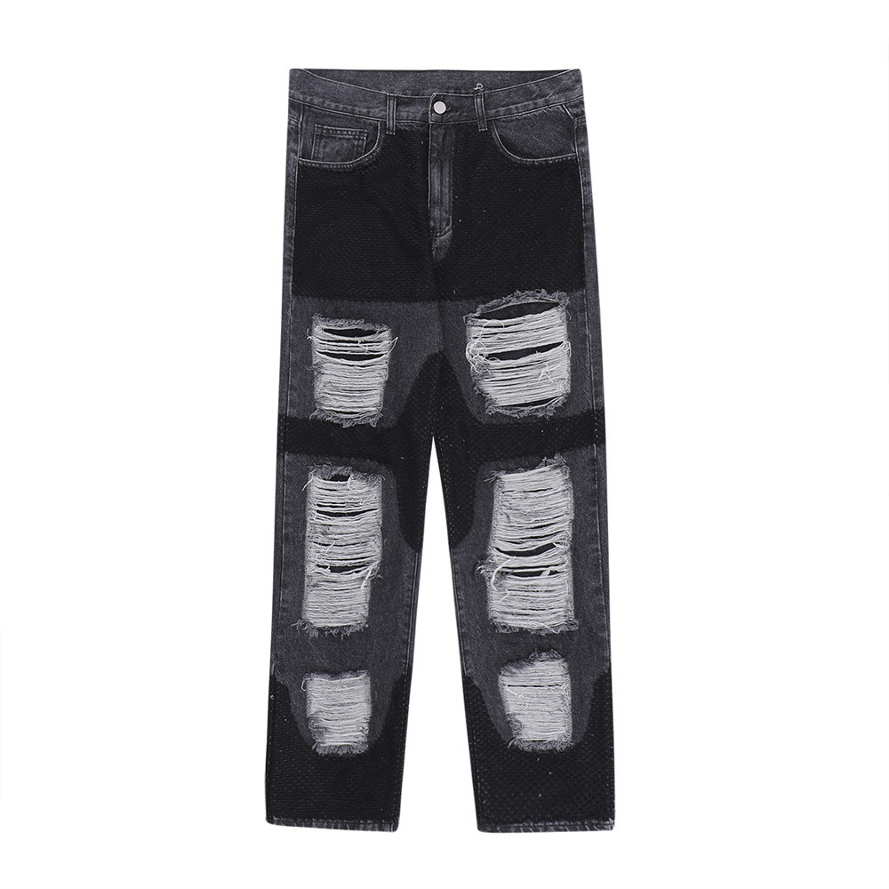 Men's Casual Patchwork Ripped Straight Jeans