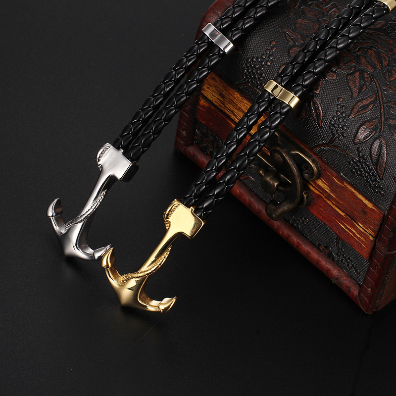 Men's Anchor Leather Rope Bracelet Couple