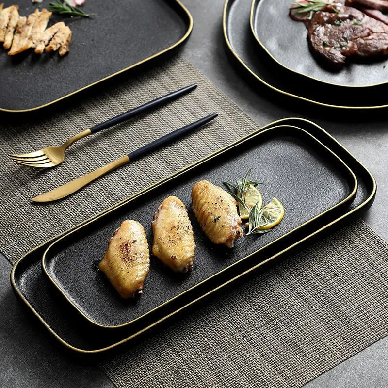 Household Simple Black Frosted Ceramic Dish