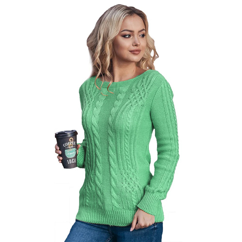 Title 5, Fluorescent Round Neck Twist Twist Casual Knitt...