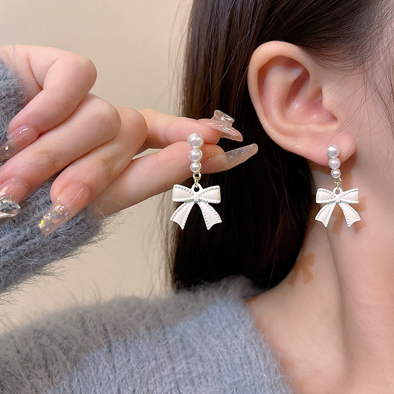 Title 2, Bow Earrings Female Luxury Pearl