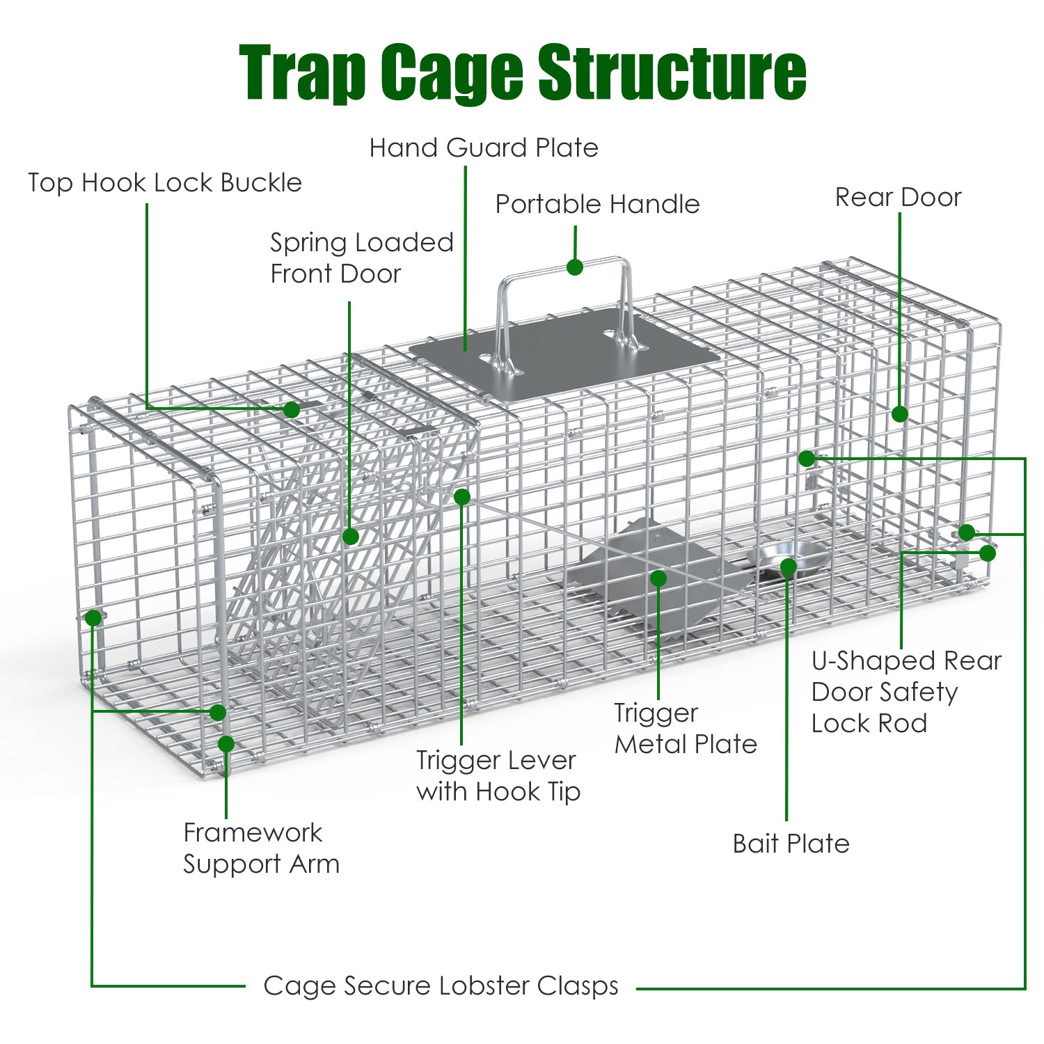 Live Animal Trap Cage 27x7.5x8in Folding Catch And Release Steel Humane Cat Trap For Racoons Stray Cats Rabbits Beavers Hedgehogs Chipmunk Small Animals