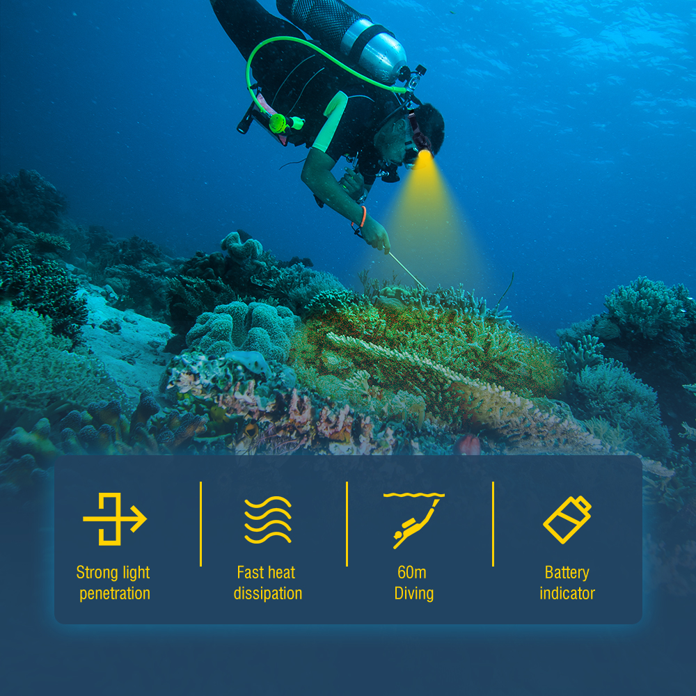 Underwater LED Scuba Diving Headlamp Warm Lamp Dive Light