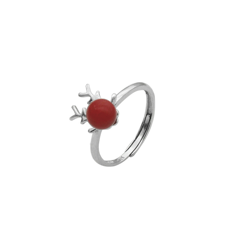 Sterling Silver Red Pearl Elk Ring Christmas