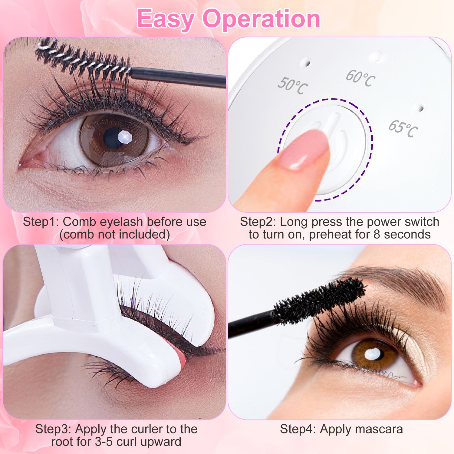 2Pcs Heated Eyelash Curler Electric USB Rechargeable Eyelash Curler Anti Burn Compact With Comb Heat Up Fast Within 8S For All Eye Shapes For Women Make Up Gift Travel Valentine Mother Day thumbnail 5