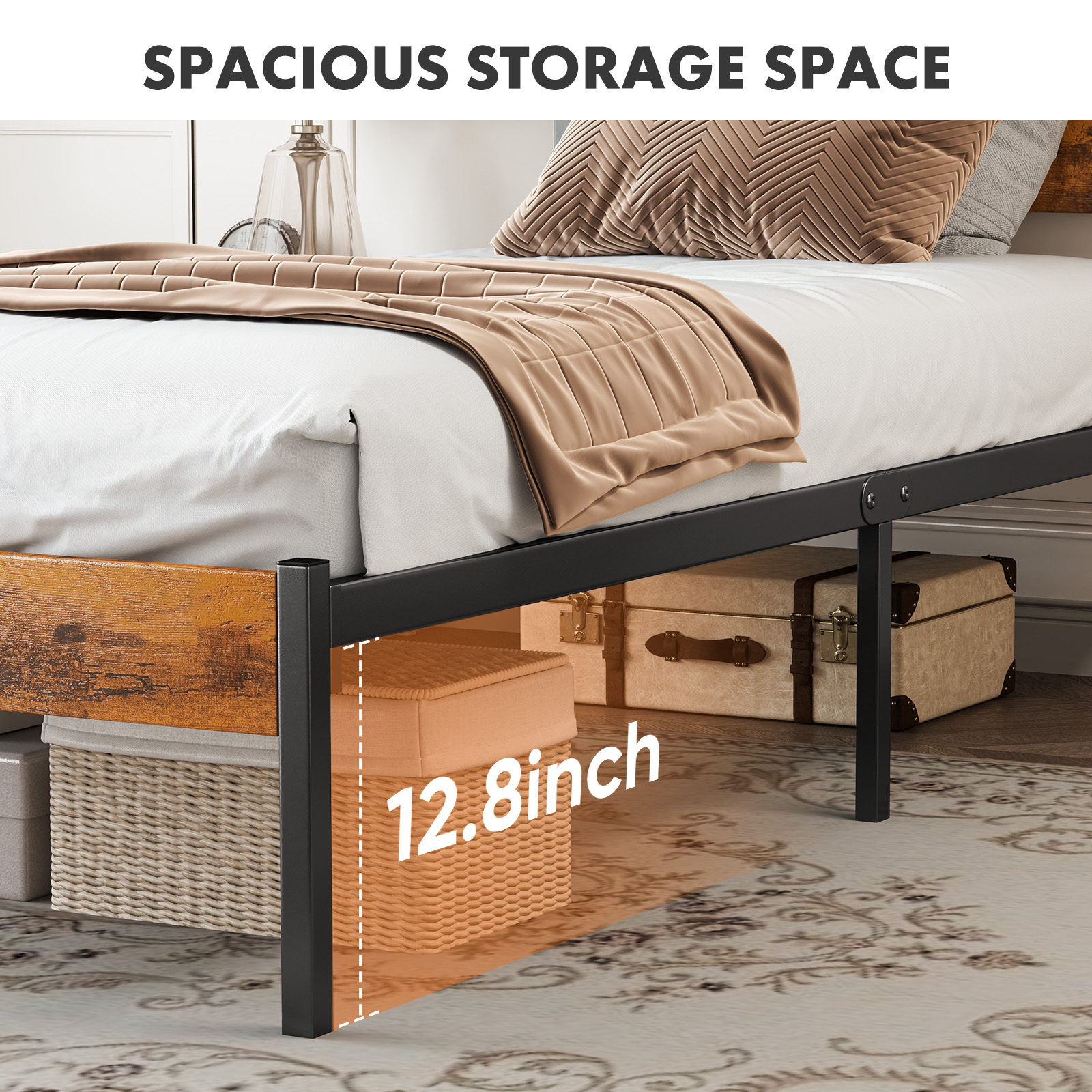 Metal Platform Bed Frame - Mattress Foundation With Headboard And Footboard — foto 9
